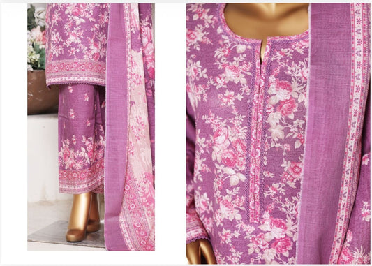 BINSAEED KHADDAR PRINTED STITCHED-3PC