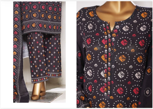 BINSAEED KHADDAR PRINTED STITCHED-3PC