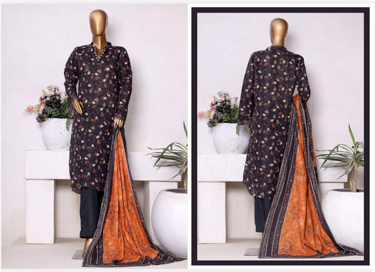 BINSAEED KHADDAR PRINTED STITCHED-3PC
