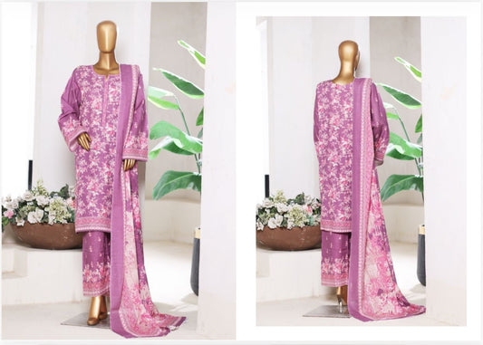 BINSAEED KHADDAR PRINTED STITCHED-3PC