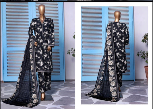BINSAEED KHADDAR PRINTED STITCHED-3PC