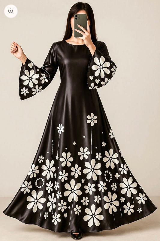 BLACK & WHITE FLORAL POP-SHAMOOZ SILK MAXI