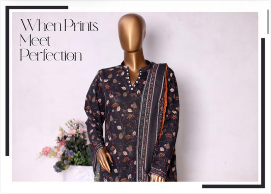 BINSAEED KHADDAR PRINTED STITCHED-3PC