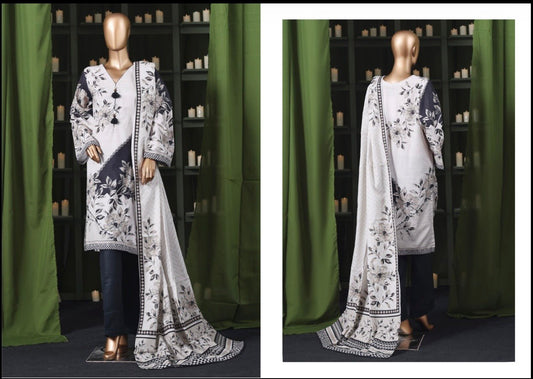 BINSAEED KHADDAR PRINTED STITCHED-3PC