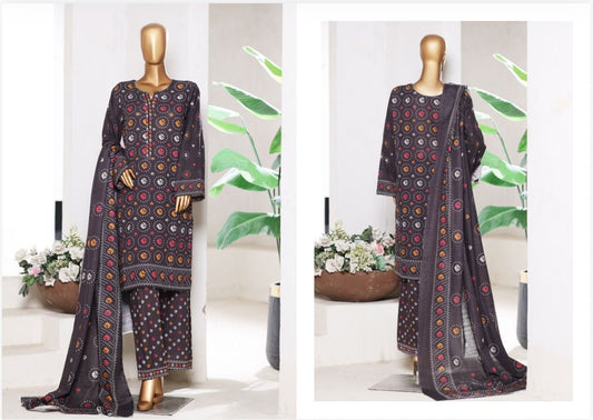 BINSAEED KHADDAR PRINTED STITCHED-3PC