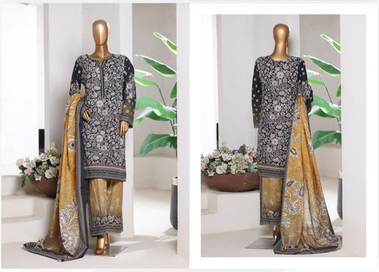 BINSAEED KHADDAR PRINTED STITCHED-3PC